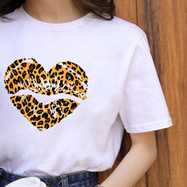 ZOGANKIN Summer Fashion Shirt Lips Leopard Graphic T Shirt Women Tops Base O-neckBlack Tees Kiss Leopard Lip Funny Girls Tshirt - OhSaucy