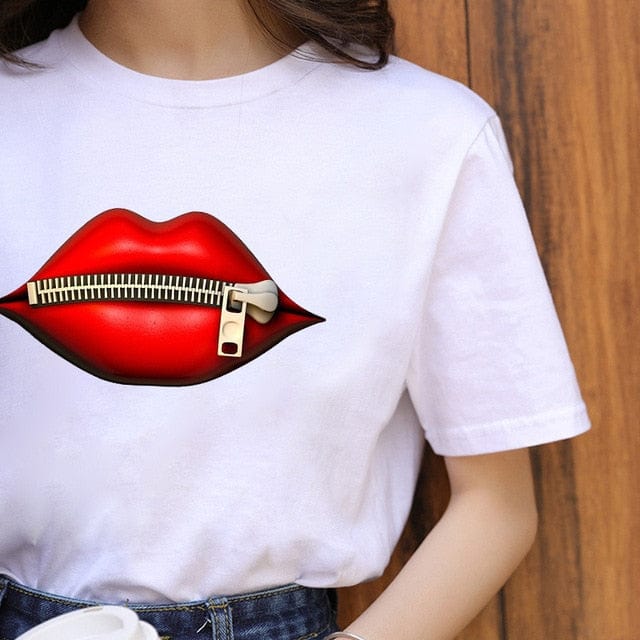 ZOGANKIN Summer Fashion Shirt Lips Leopard Graphic T Shirt Women Tops Base O-neckBlack Tees Kiss Leopard Lip Funny Girls Tshirt - OhSaucy