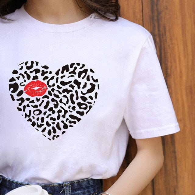 ZOGANKIN Summer Fashion Shirt Lips Leopard Graphic T Shirt Women Tops Base O-neckBlack Tees Kiss Leopard Lip Funny Girls Tshirt - OhSaucy