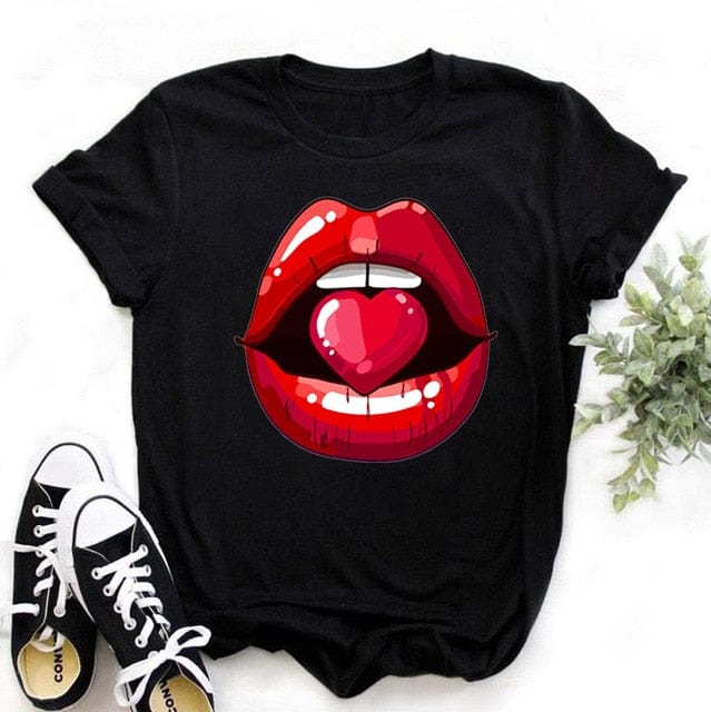 ZOGANKIN Summer Fashion Shirt Lips Leopard Graphic T Shirt Women Tops Base O-neckBlack Tees Kiss Leopard Lip Funny Girls Tshirt - OhSaucy