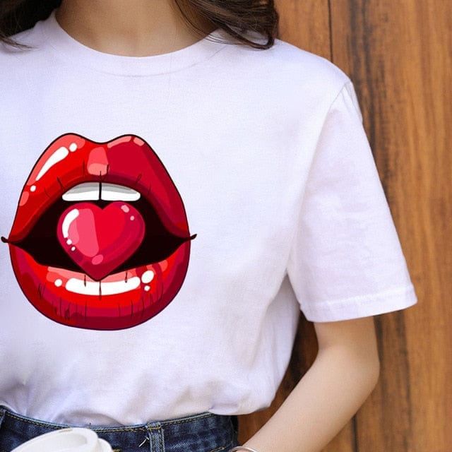 ZOGANKIN Summer Fashion Shirt Lips Leopard Graphic T Shirt Women Tops Base O-neckBlack Tees Kiss Leopard Lip Funny Girls Tshirt - OhSaucy