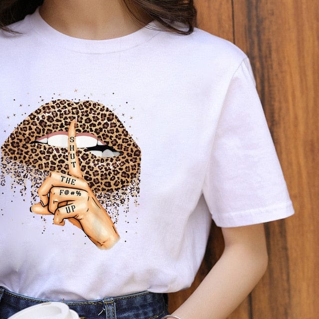 ZOGANKIN Summer Fashion Shirt Lips Leopard Graphic T Shirt Women Tops Base O-neckBlack Tees Kiss Leopard Lip Funny Girls Tshirt - OhSaucy