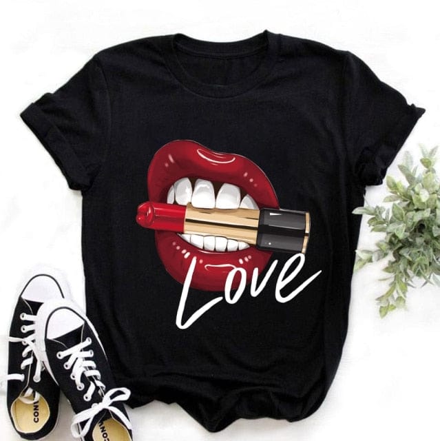 ZOGANKIN Summer Fashion Shirt Lips Leopard Graphic T Shirt Women Tops Base O-neckBlack Tees Kiss Leopard Lip Funny Girls Tshirt - OhSaucy