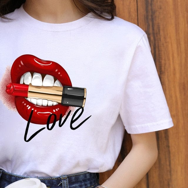 ZOGANKIN Summer Fashion Shirt Lips Leopard Graphic T Shirt Women Tops Base O-neckBlack Tees Kiss Leopard Lip Funny Girls Tshirt - OhSaucy