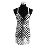 Oh Saucy Party Silver Color Sexy Metal Sequin 1960's Vintage Style Tunic Dress