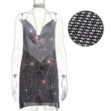 Oh Saucy Black / L Sexy See through Rhinestone | Metal Chainmail | Glitter Mini Dress | Backless Sequins Luxury Party Dress