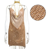 Oh Saucy champagne / L Sexy See through Rhinestone | Metal Chainmail | Glitter Mini Dress | Backless Sequins Luxury Party Dress