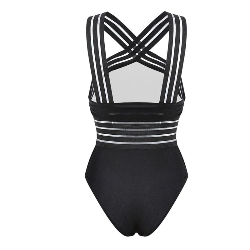 Sexy Striped Cotton High Waist Bodysuit Available in Black or Red - OhSaucy