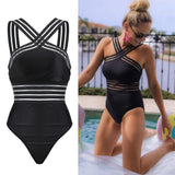 Sexy Striped Cotton High Waist Bodysuit Available in Black or Red - OhSaucy