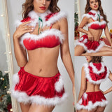 OHS seasonal A / S / Santa Claus|China Sexy Women Christmas Lingerie Set Red Satin Shorts Bra Scarf For Female Xmas New Year Gift From Husband Santa Claus Costume