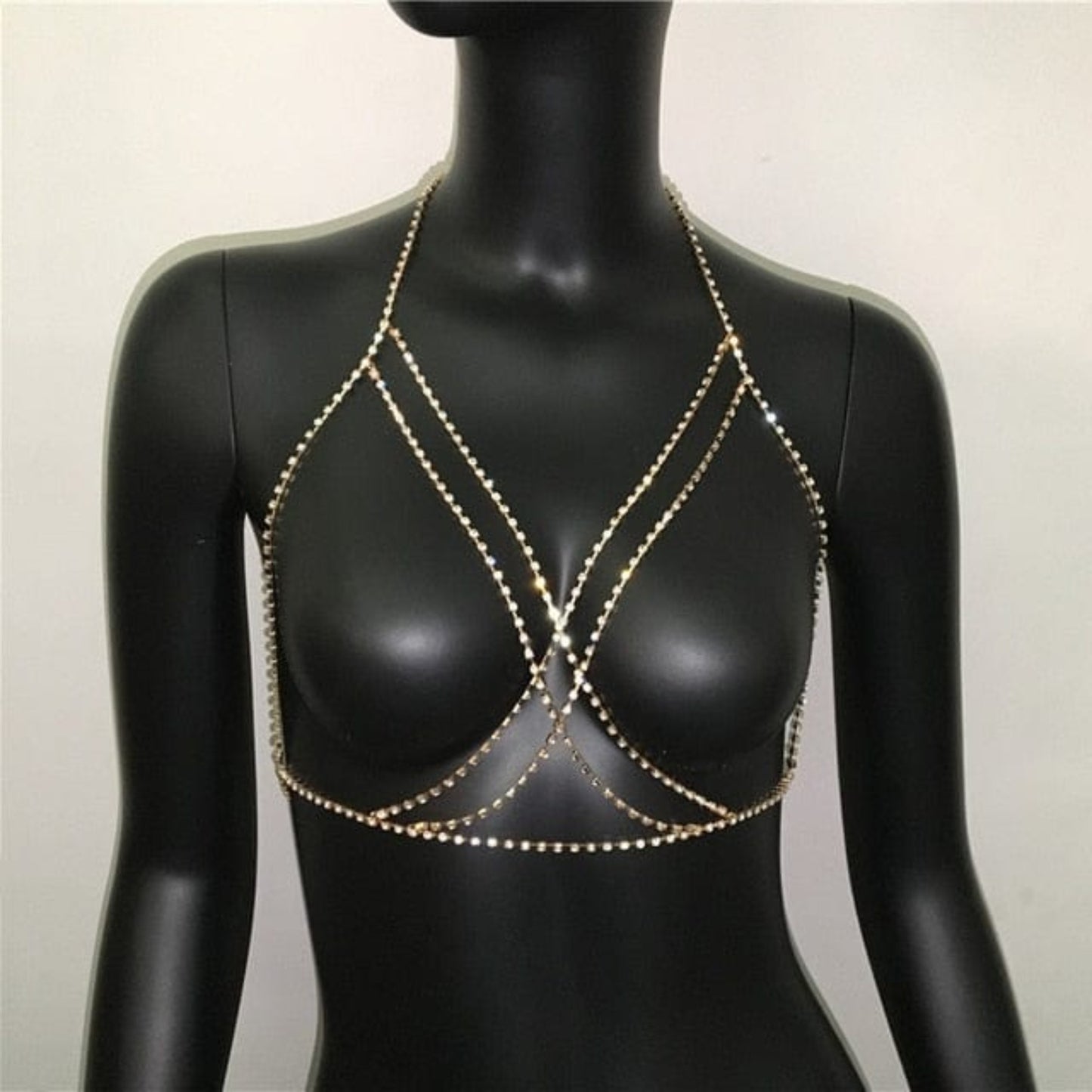 OhSaucy Gold Shiny Rhinestones Chest Cross Body Chain