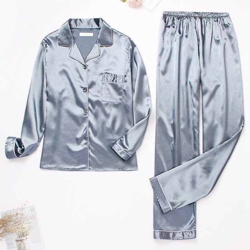 OhSaucy Blue Gray / M Silk Satin Pyjamas Set to XXXXXL Luxurylifestyle