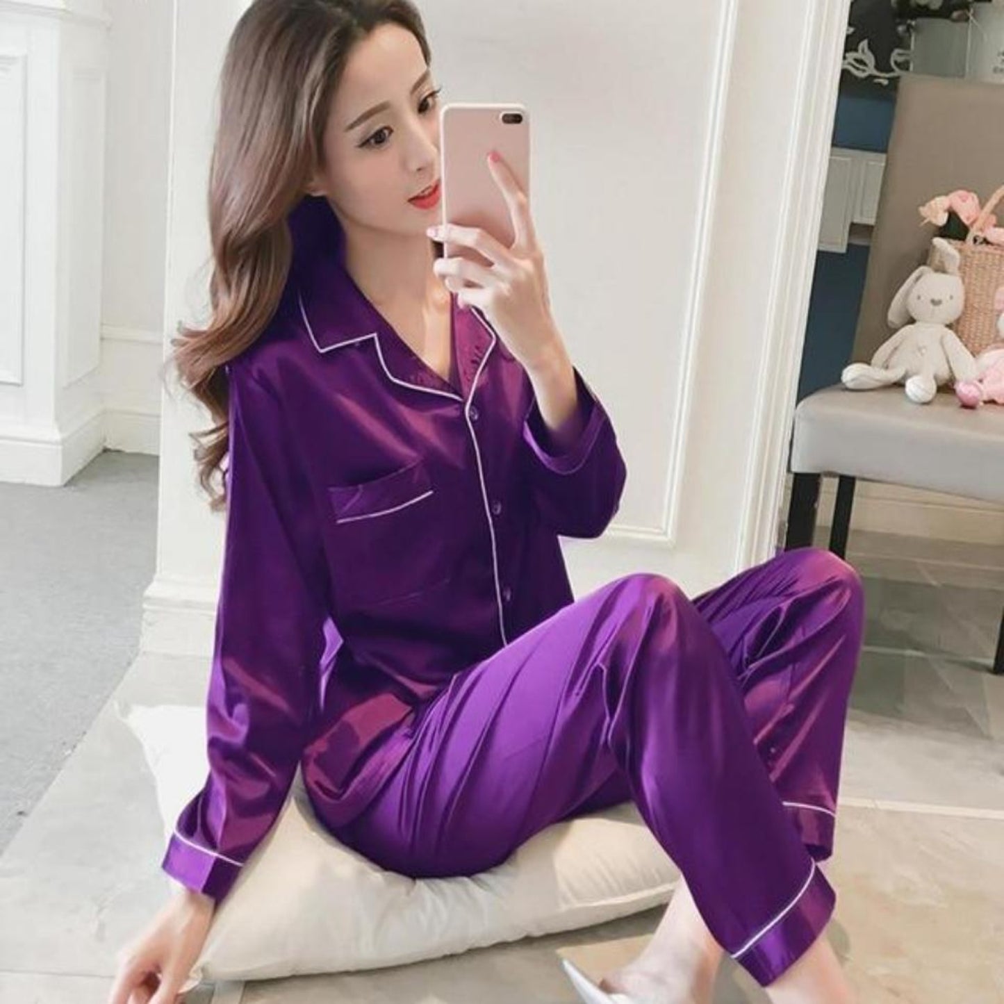 OhSaucy Lg Purple / L Silk Satin Pyjamas Set to XXXXXL Luxurylifestyle