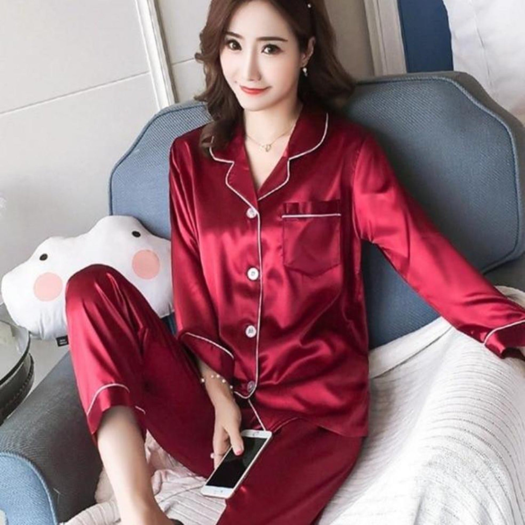 OhSaucy LG Wine Red / 5XL Silk Satin Pyjamas Set to XXXXXL Luxurylifestyle