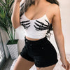 Skeleton Hand Print Crop Top With Spaghetti Straps - OhSaucy