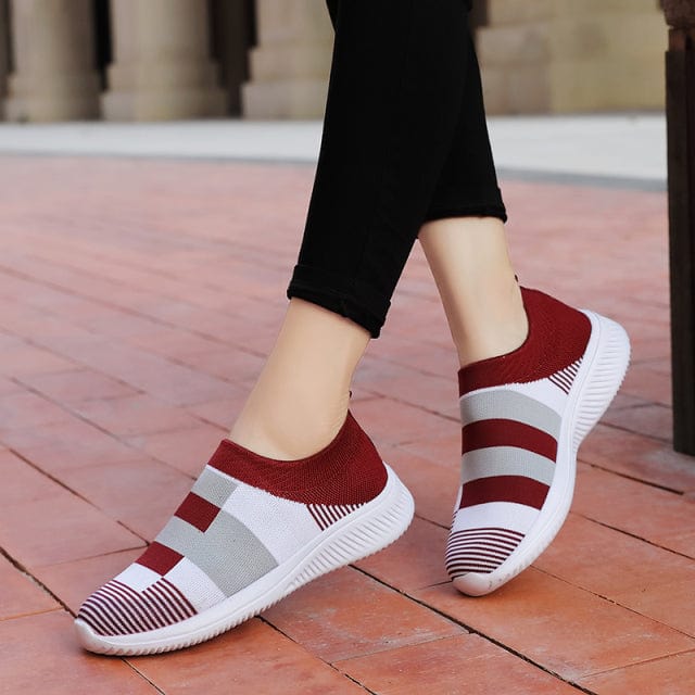 Oh Saucy 1950GrayClaret / 36 Sneakers Women Walking Shoes Woman Lightweight Loafers Tennis Casual Ladies Fashion Slip on Sock Vulcanized Shoes Plus Size 2021