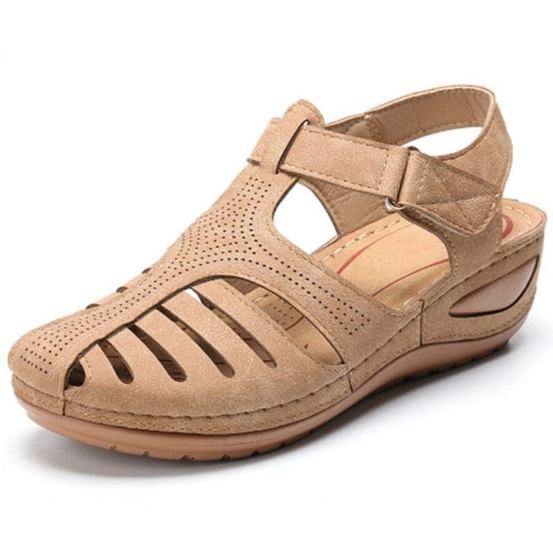 Oh Saucy Shoes Beige / 5.5 SOFT PU LEATHER CLOSED TOE VINTAGE ANTI-SLIP SANDALS
