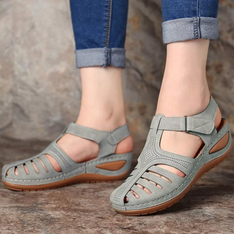 Oh Saucy Shoes Gray / 5.5 SOFT PU LEATHER CLOSED TOE VINTAGE ANTI-SLIP SANDALS