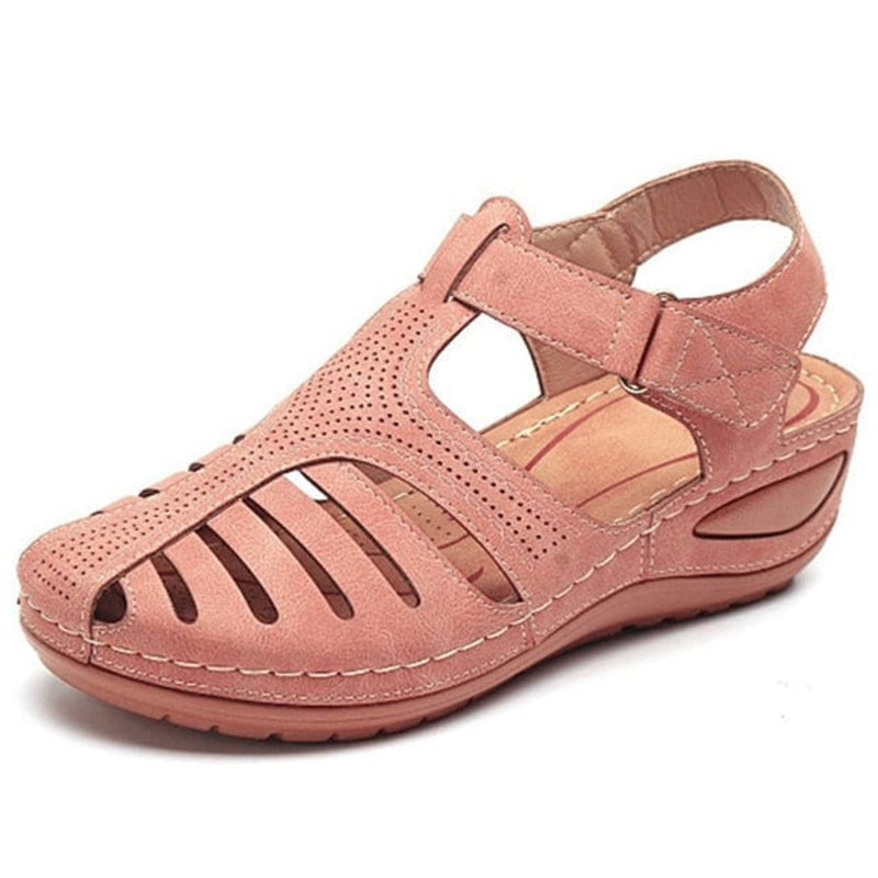 Oh Saucy Shoes Pink / 5.5 SOFT PU LEATHER CLOSED TOE VINTAGE ANTI-SLIP SANDALS