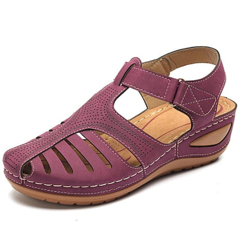 Oh Saucy Shoes Purple / 5.5 SOFT PU LEATHER CLOSED TOE VINTAGE ANTI-SLIP SANDALS