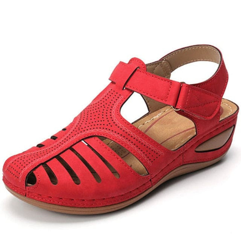 Oh Saucy Shoes Red / 5.5 SOFT PU LEATHER CLOSED TOE VINTAGE ANTI-SLIP SANDALS