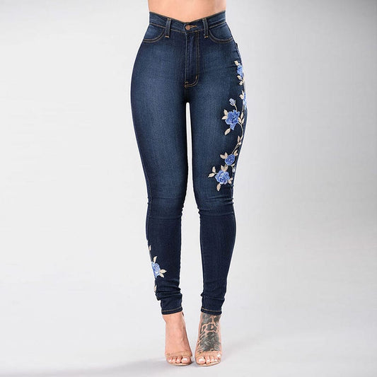 Oh Saucy Apparel & Accessories Stretch Embroidered Jeans For Women Flower Design