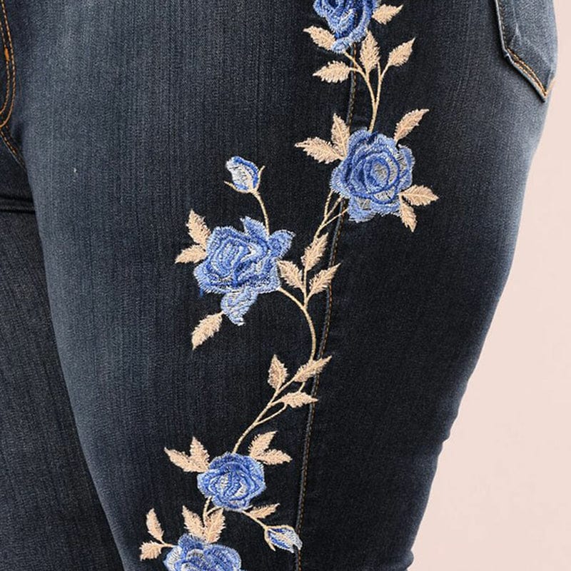 Oh Saucy Apparel & Accessories Stretch Embroidered Jeans For Women Flower Design