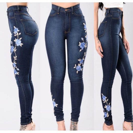 Oh Saucy Apparel & Accessories Stretch Embroidered Jeans For Women Flower Design