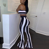 Striped 2 piece Crop Top & Matching Flare Bottom Pants - OhSaucy