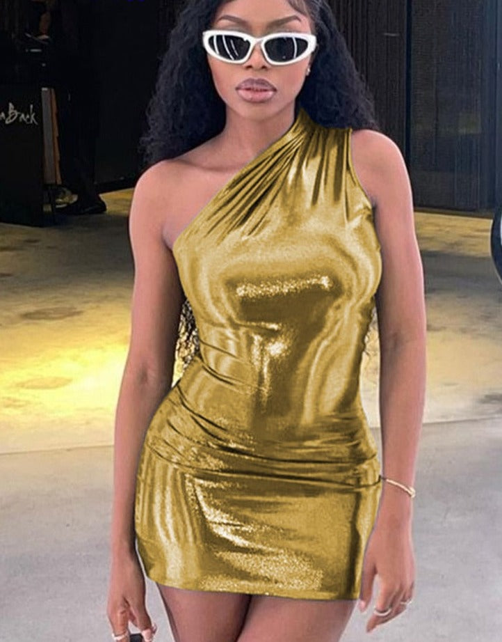 Oh Saucy Gold / XS "Style Puss" Sexy Luxury Women Dress Elastic Sleeveless Dress 