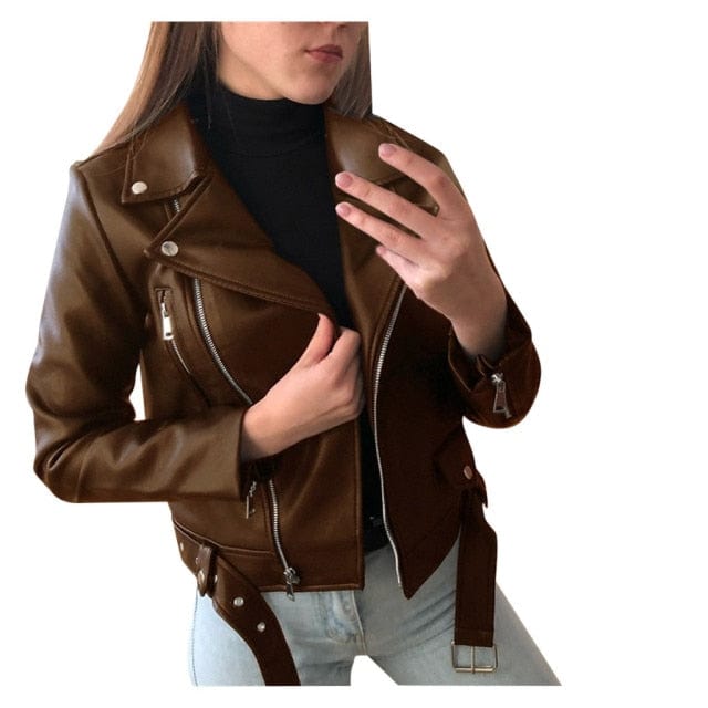 Women Cool Faux Leather Jacket - OhSaucy