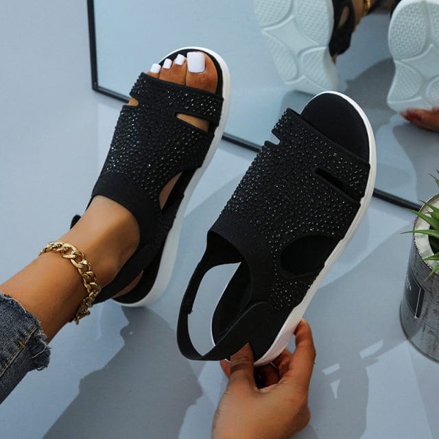 Oh Saucy Shoes black / 41 Summer Women Sandals Sexy Shoes Crystal Flats Buckle Strap