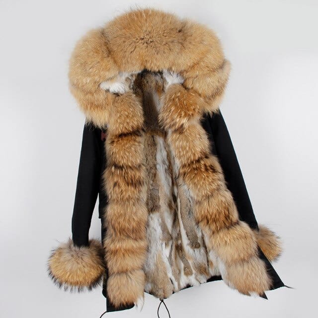 Oh Saucy Coats & Jackets Super Luxury Long Parka | Fur Collar | Natural Rabbit Fur