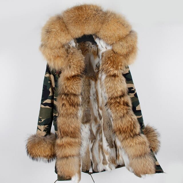 Oh Saucy Coats & Jackets Super Luxury Long Parka | Fur Collar | Natural Rabbit Fur