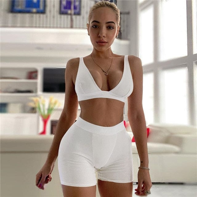 2 Piece Sexy Tank Crop Tops & High Waist Shorts 2021 - OhSaucy