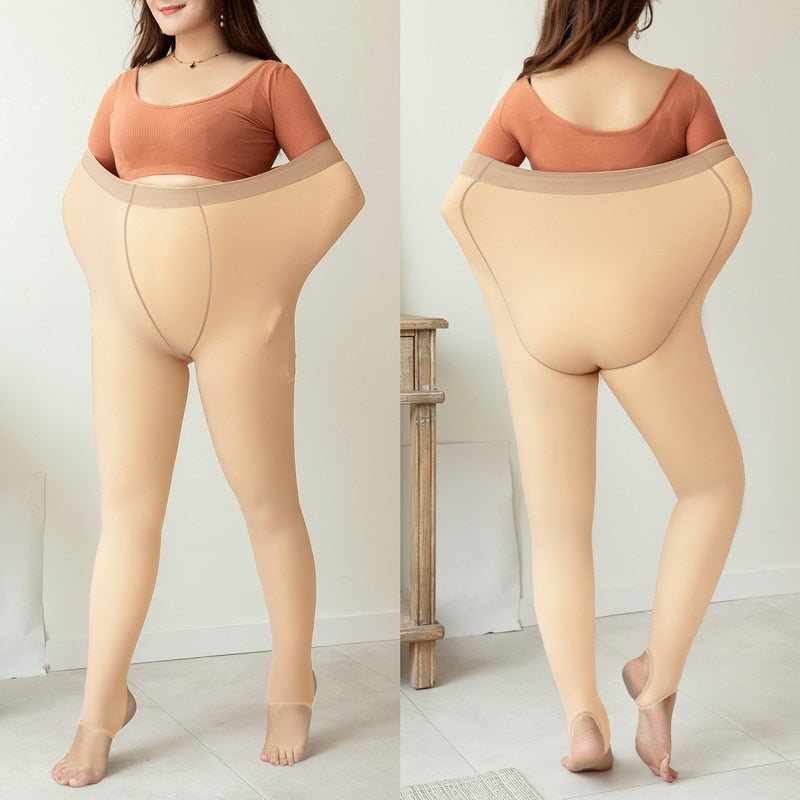 OHS seasonal beige half feet / 80g(45-70kg) Thermal Pantyhose For Warm Fleece Tights 200g Plus Size Women Legging Winter Ladies Sexy Stockings Fake Translucent Leggings