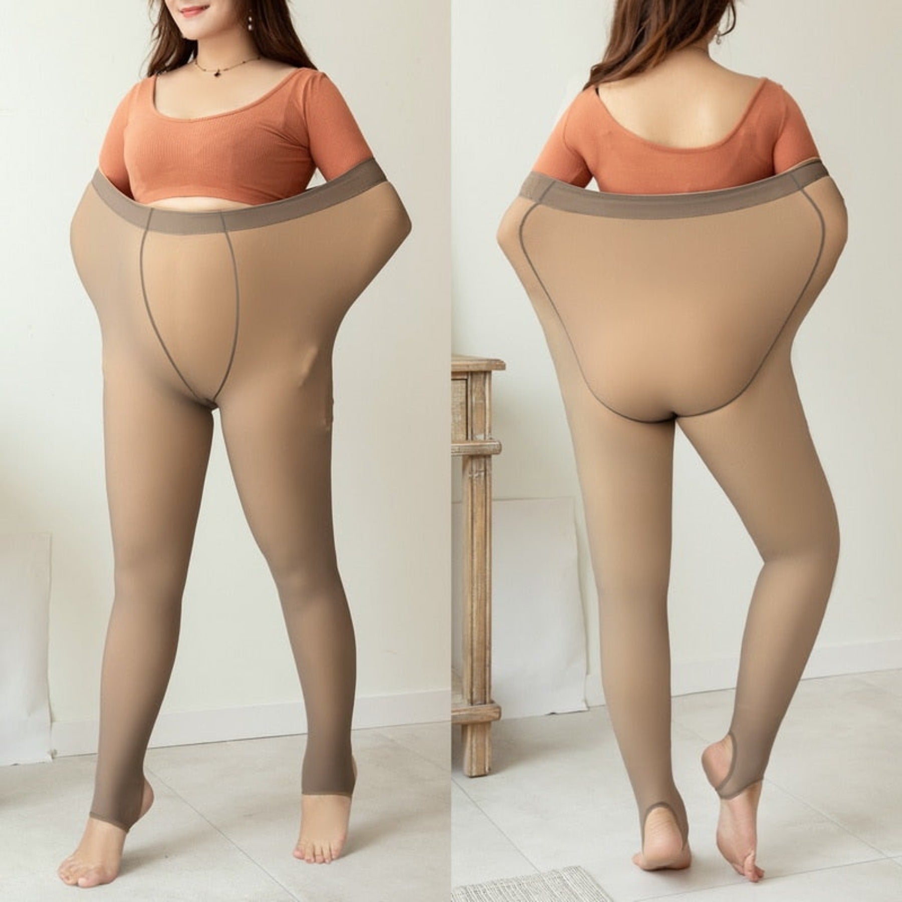 OHS seasonal coffee translucent A / 80g(45-70kg) Thermal Pantyhose For Warm Fleece Tights 200g Plus Size Women Legging Winter Ladies Sexy Stockings Fake Translucent Leggings