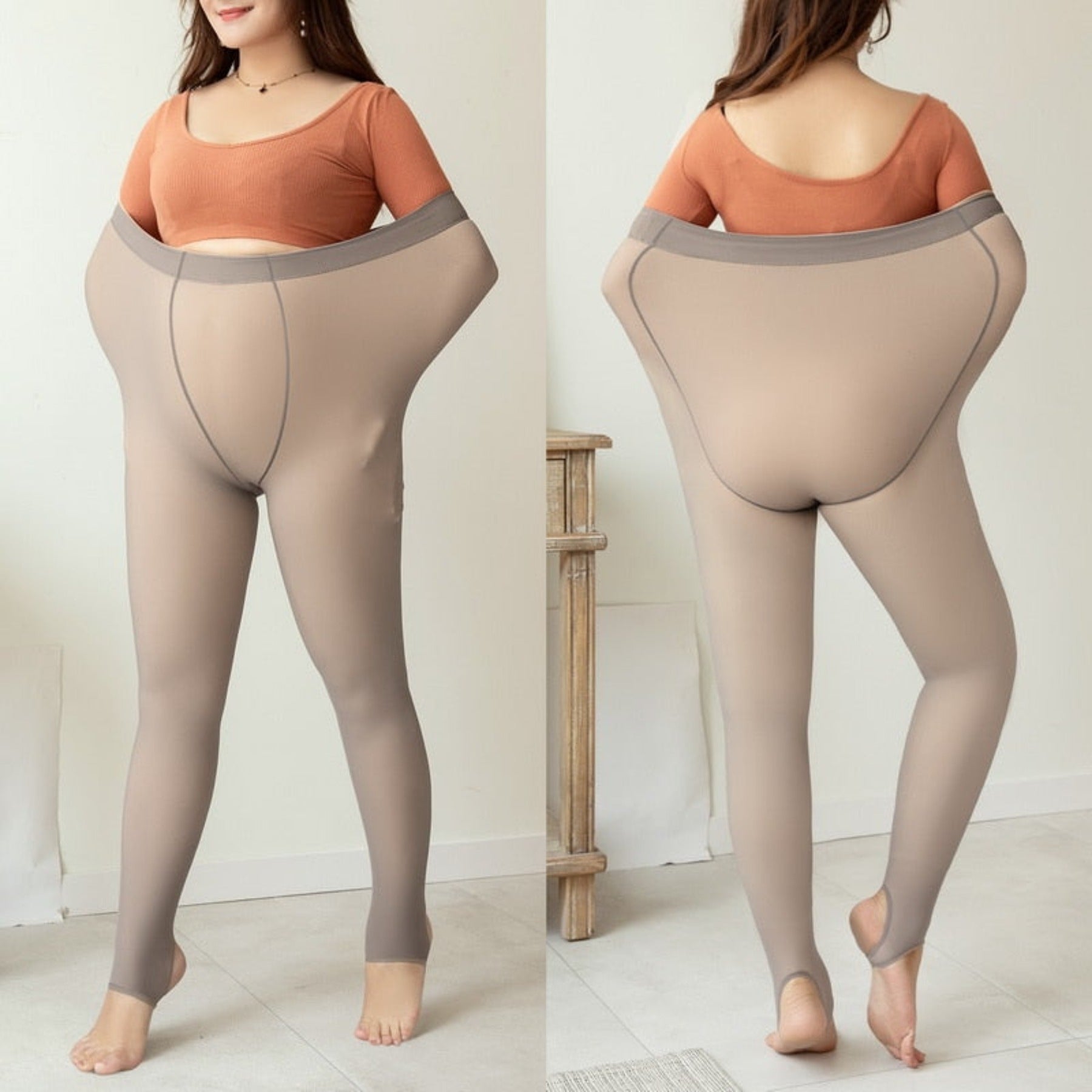 OHS seasonal grey half feet / 80g(45-70kg) Thermal Pantyhose For Warm Fleece Tights 200g Plus Size Women Legging Winter Ladies Sexy Stockings Fake Translucent Leggings