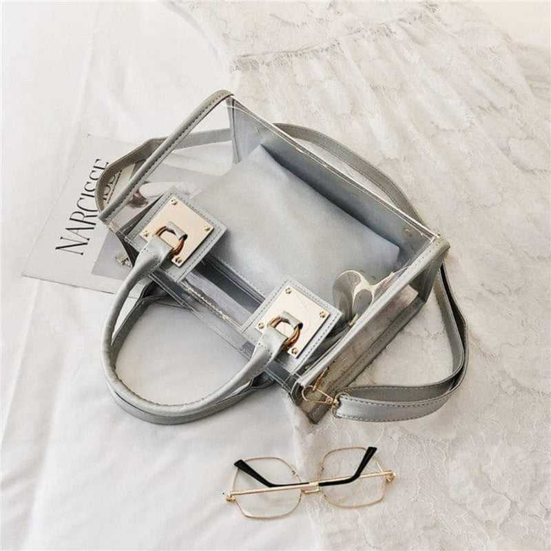Oh Saucy Silver / 28cmx19cmx14cm Transparent Jelly Bag [matching inner bag] Square Handbag