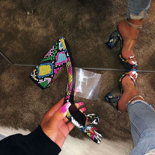 Oh Saucy flower color / 10 Transparent PVC Gladiator Shoes Crystal Bling Ladies Fashion  - Wide fit