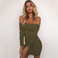 Oh Saucy Army Green / L Trending Bandage Party Dress  - Sexy Off Shoulder - Long Sleeve - Slim Cut - Elastic Bodycon
