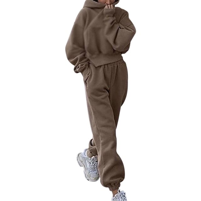 OhSaucy StyleC apricot / China / S Two Piece Hooded Oversized Fleece Tracksuit