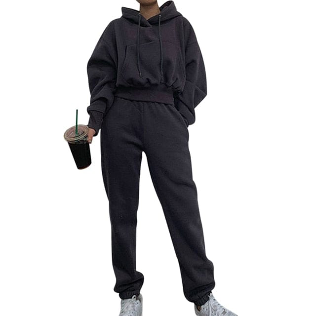 OhSaucy StyleC deep gray / China / S Two Piece Hooded Oversized Fleece Tracksuit