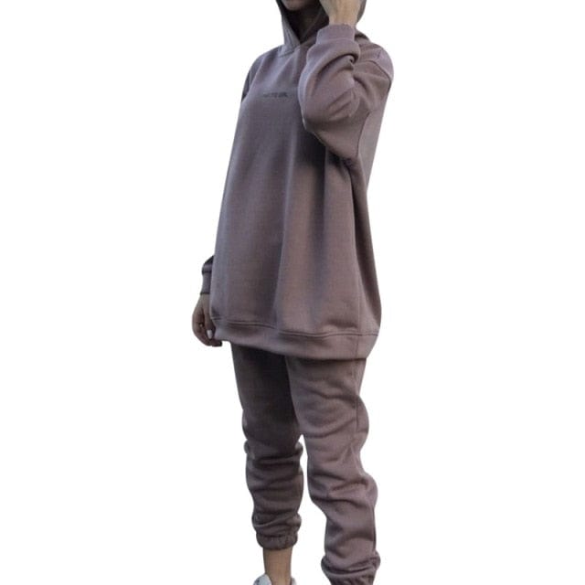 OhSaucy StyleD deep khaki / China / S Two Piece Hooded Oversized Fleece Tracksuit