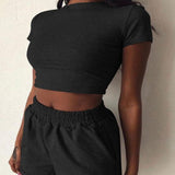 OhSaucy Two Piece Loungewear - Loose Shorts with Pockets plus Sexy Crop Top