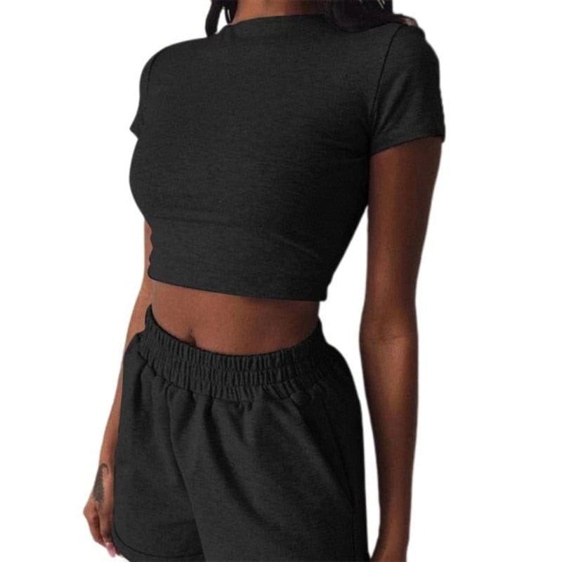 OhSaucy black / L Two Piece Loungewear - Loose Shorts with Pockets plus Sexy Crop Top