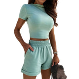 OhSaucy green / L Two Piece Loungewear - Loose Shorts with Pockets plus Sexy Crop Top