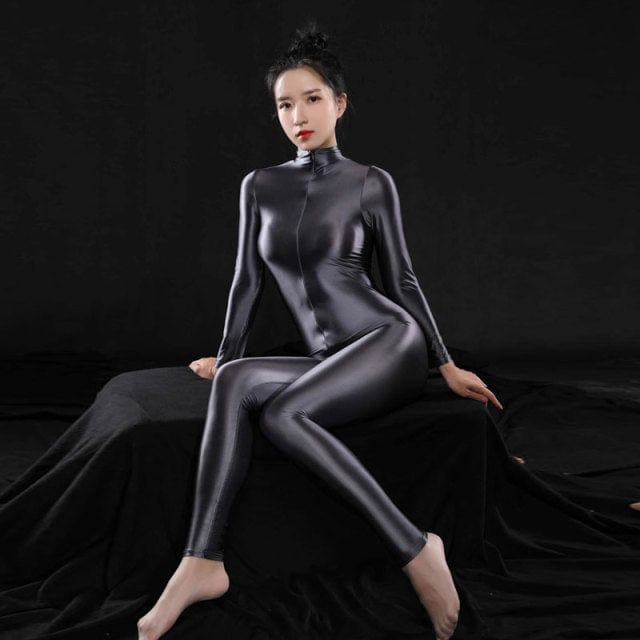 Sexy Women Full Body Bodysuit High Elasitc Clubwear Sheer Smooth Pants Oil Gloosy Sexy Tight Shaping Candy Color F37 - OhSaucy