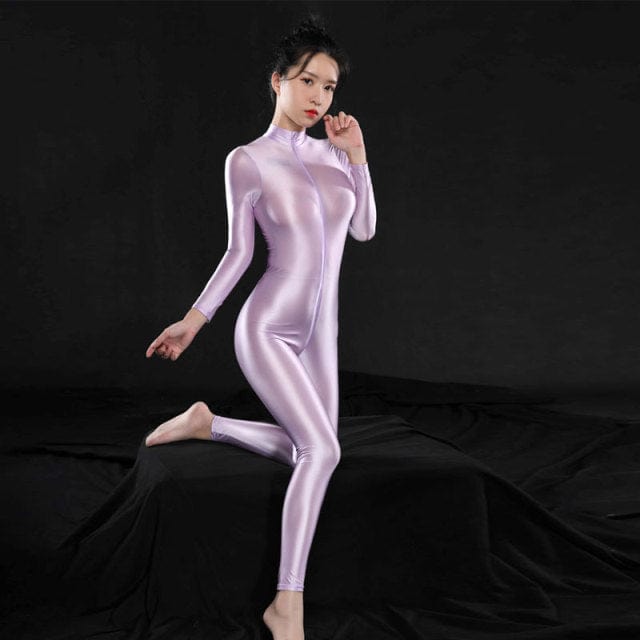 Sexy Women Full Body Bodysuit High Elasitc Clubwear Sheer Smooth Pants Oil Gloosy Sexy Tight Shaping Candy Color F37 - OhSaucy