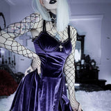 OhSaucy Velvet Gothic Minidress | Sexy Black or Purple Colours | Vintage Sleeveless Dress